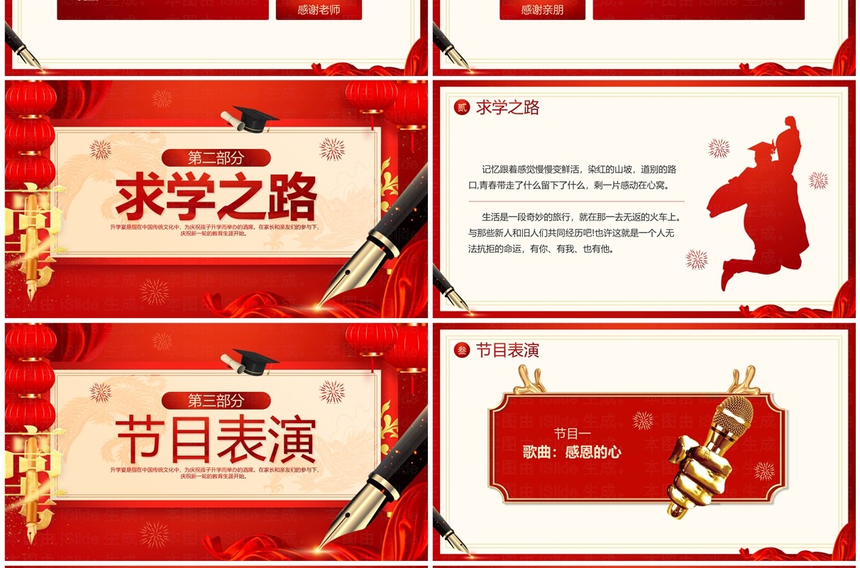 红色喜庆简约风金榜题名升学宴PPT模板