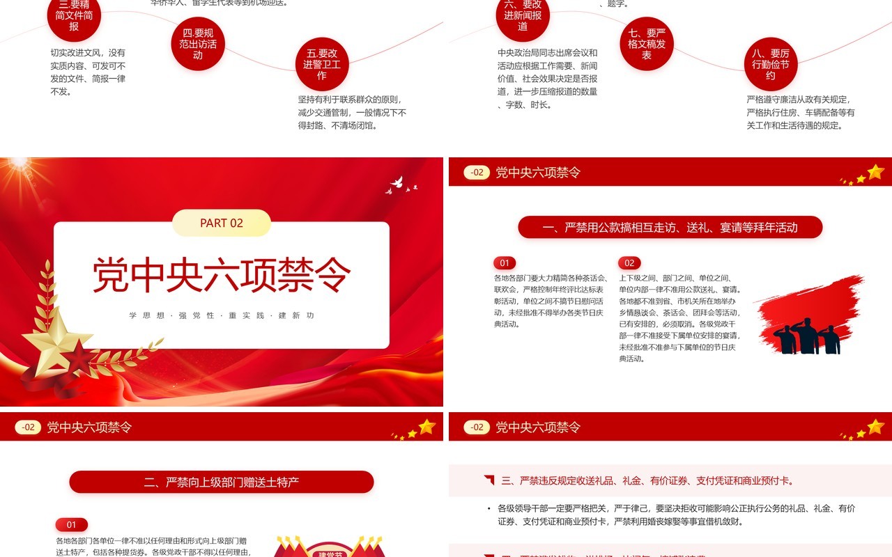 红色党政风学习贯彻四风八规六大纪律PPT模板