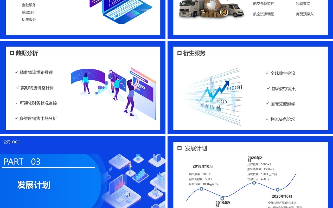 2.5D简约蓝色智慧跨境电商方案策划PPT模板