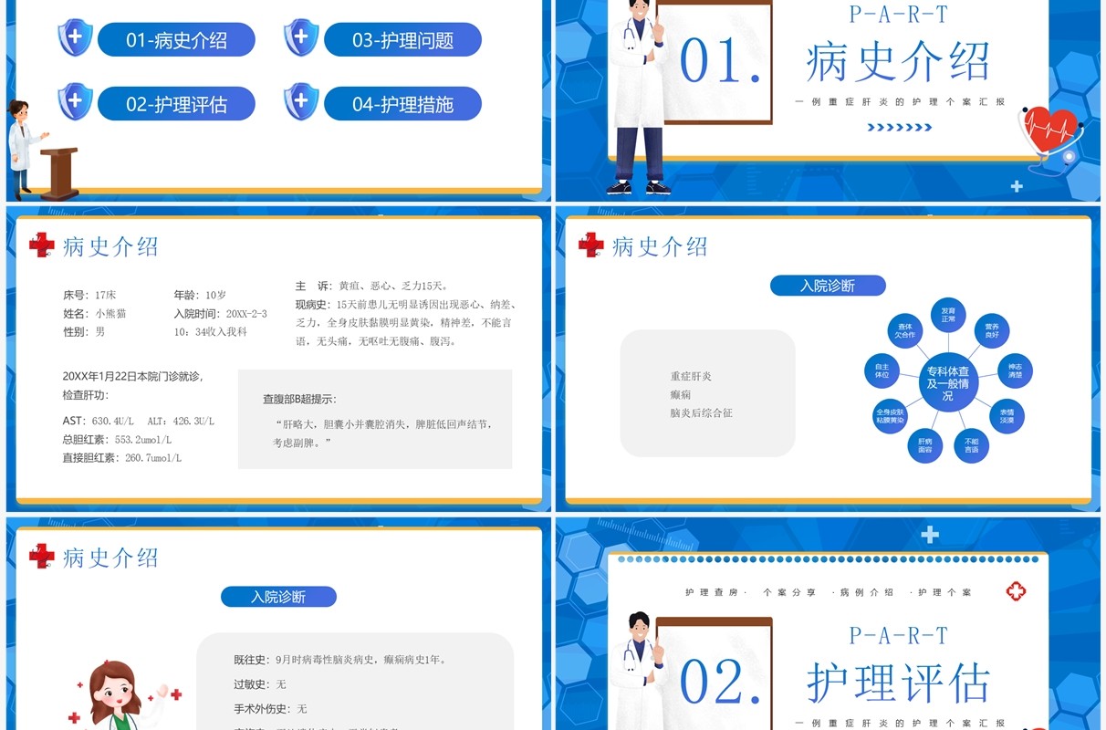 蓝色卡通风护理个案分享PPT模板