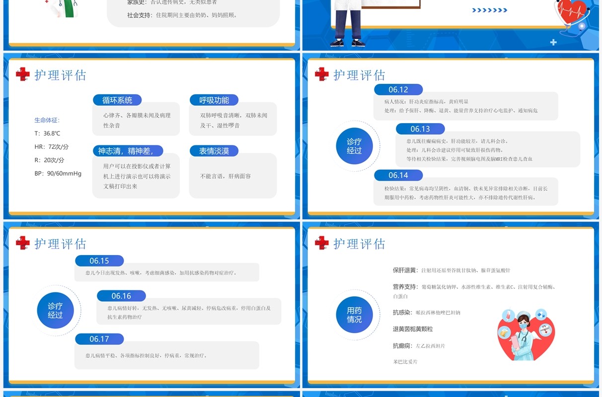蓝色卡通风护理个案分享PPT模板