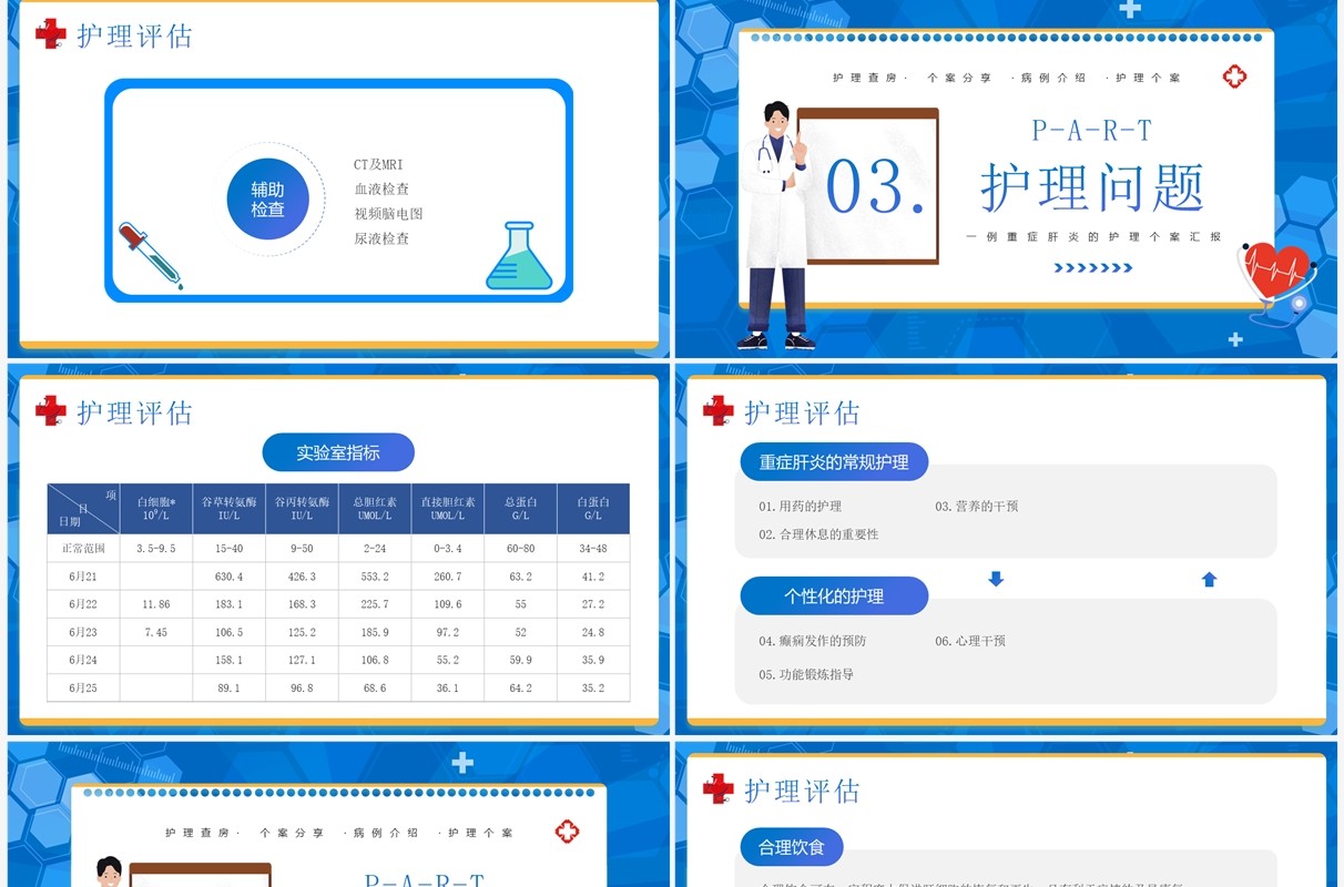 蓝色卡通风护理个案分享PPT模板