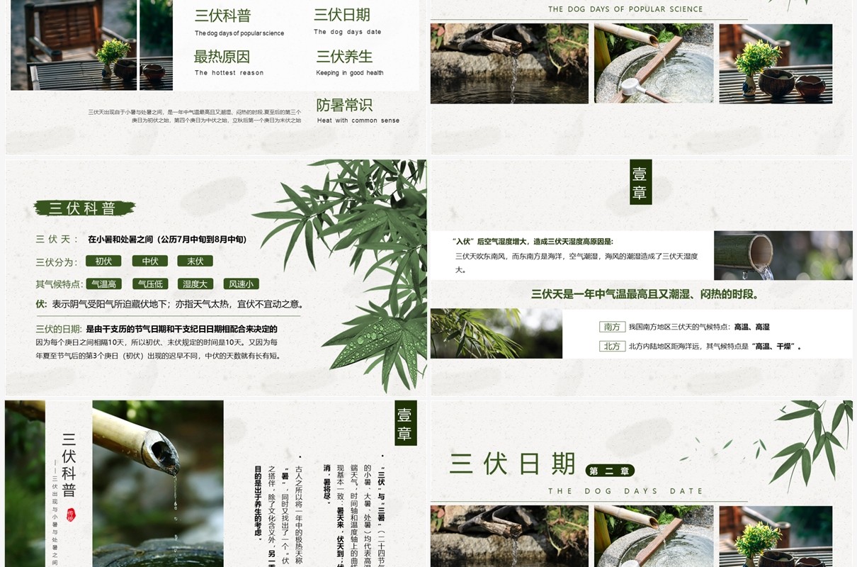 绿色小清新三伏天科普介绍PPT模板
