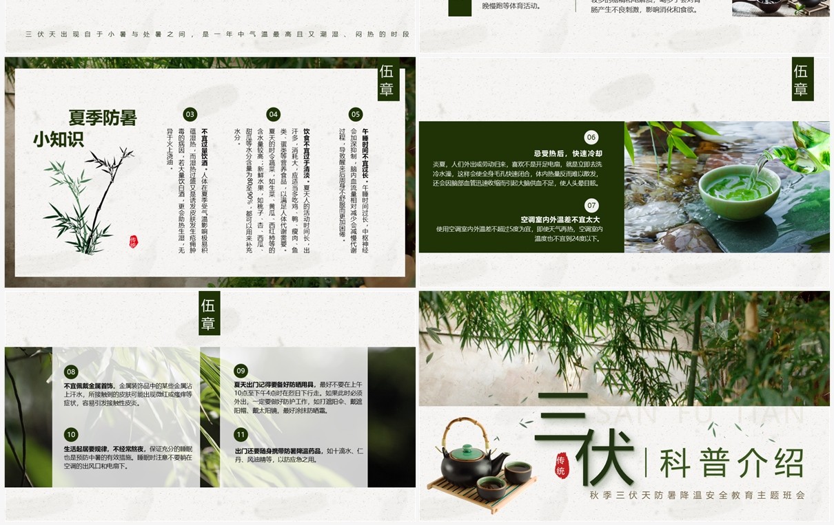 绿色小清新三伏天科普介绍PPT模板