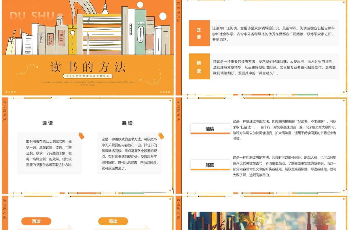 橙色插画风世界读书日PPT模板