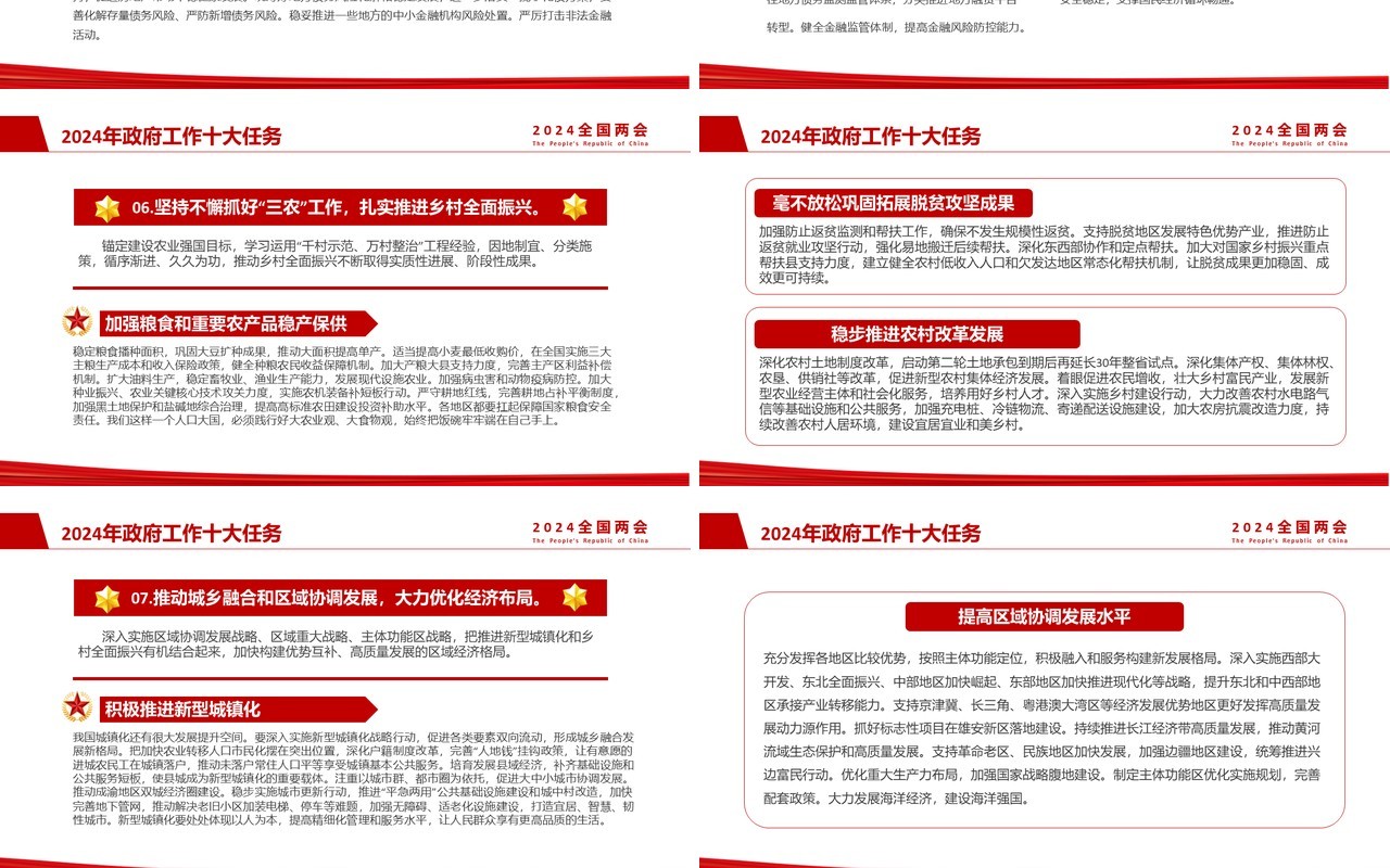 红色简约风2024年政府工作十大任务PPT模板