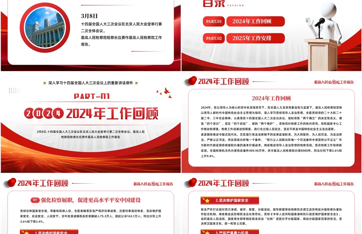 红色简约风最高人民检察院工作报告PPT模板