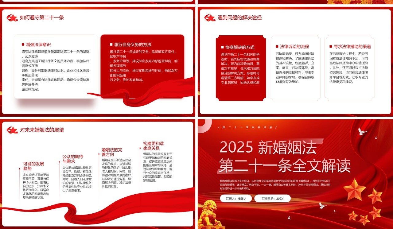 红色简约风2025新婚姻法全文解读PPT模板
