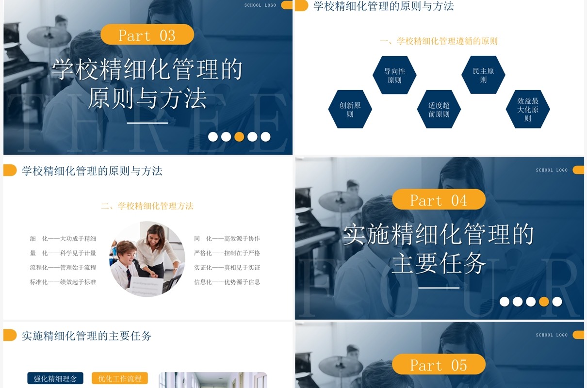 蓝色简约风学校精细化管理培训PPT模板