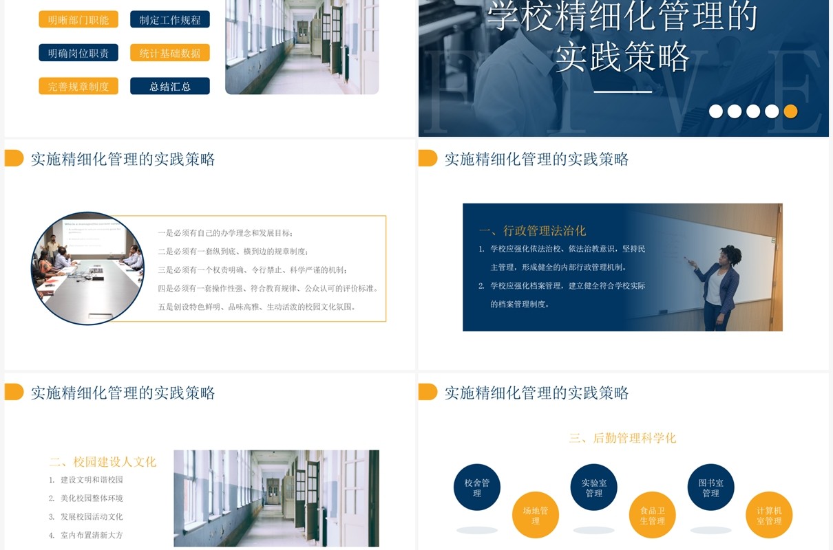 蓝色简约风学校精细化管理培训PPT模板