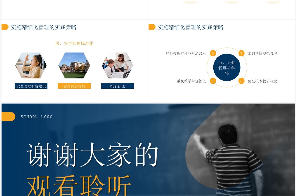 蓝色简约风学校精细化管理培训PPT模板