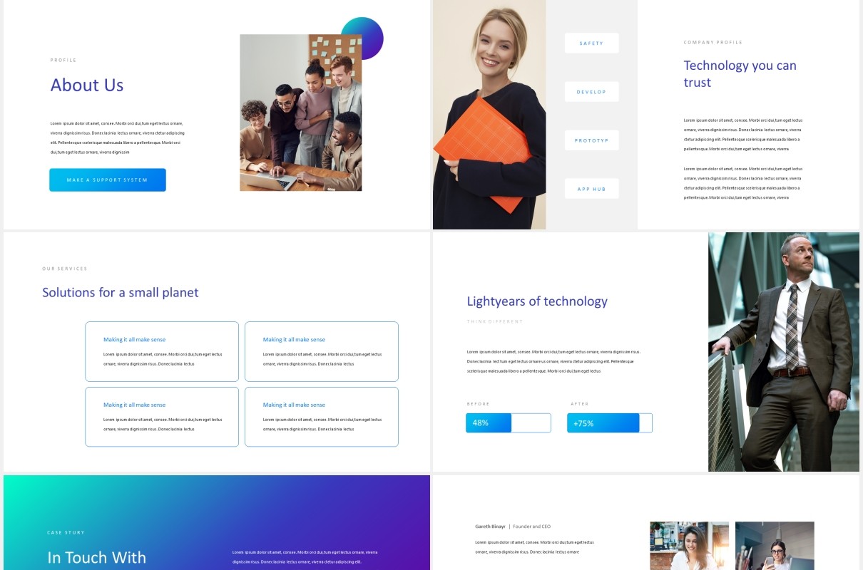 蓝色科技技术研发公司项目宣传PPT模板Gadget - Tech Theme Powerpoint Template