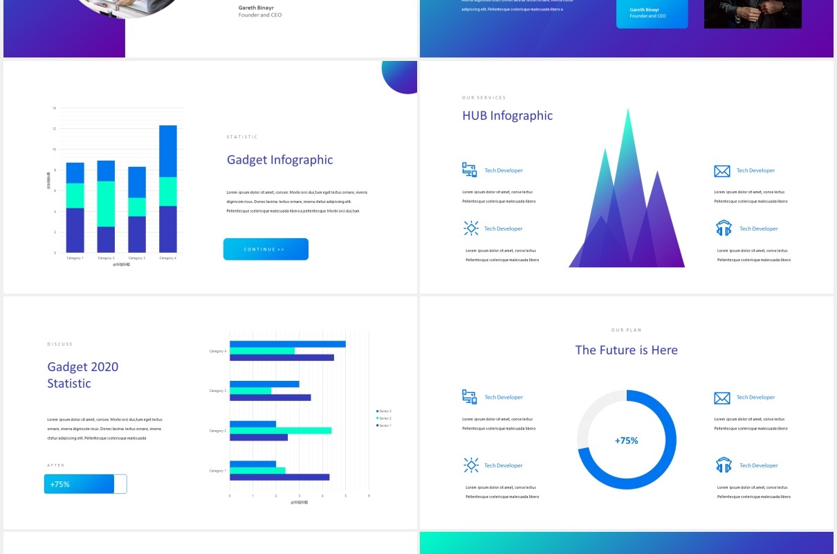 蓝色科技技术研发公司项目宣传PPT模板Gadget - Tech Theme Powerpoint Template
