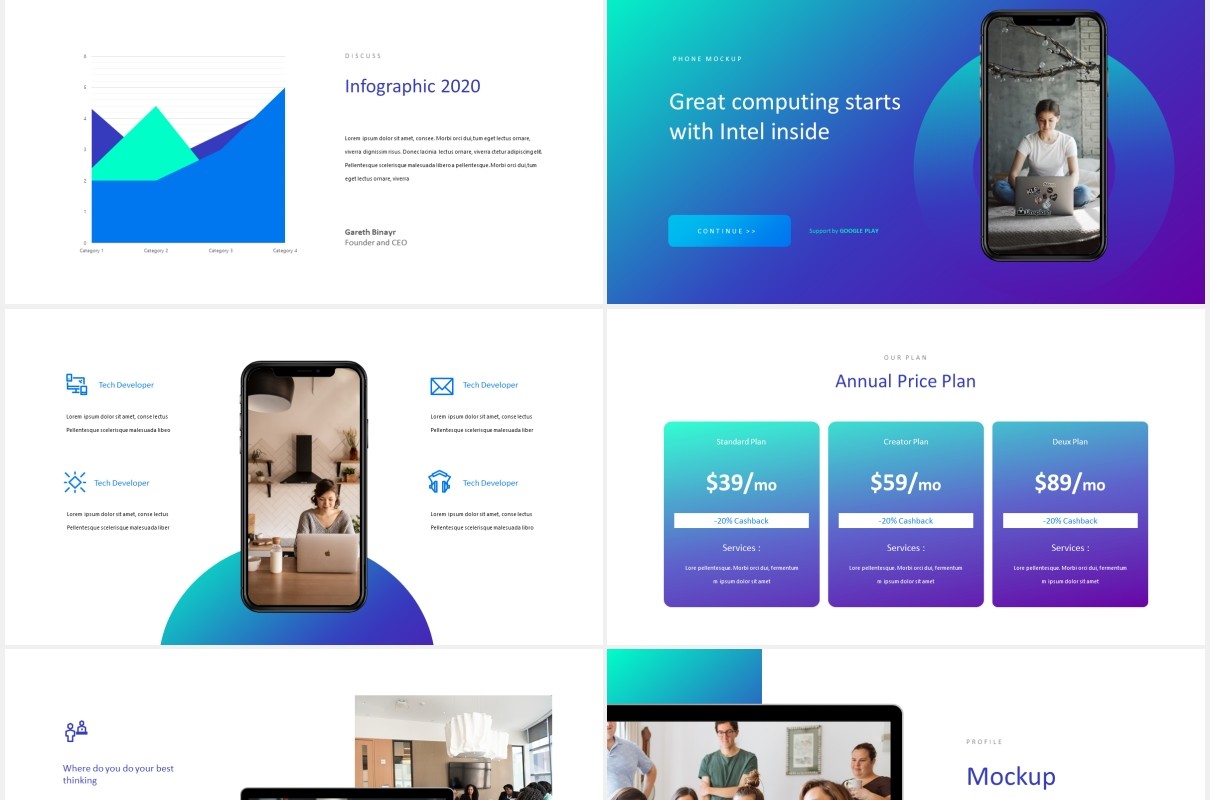 蓝色科技技术研发公司项目宣传PPT模板Gadget - Tech Theme Powerpoint Template