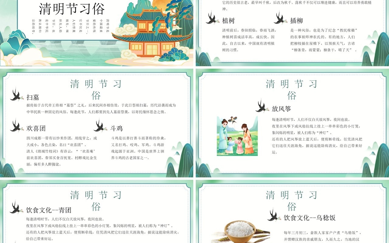 绿色中国风清明节习俗文化介绍PPT模板