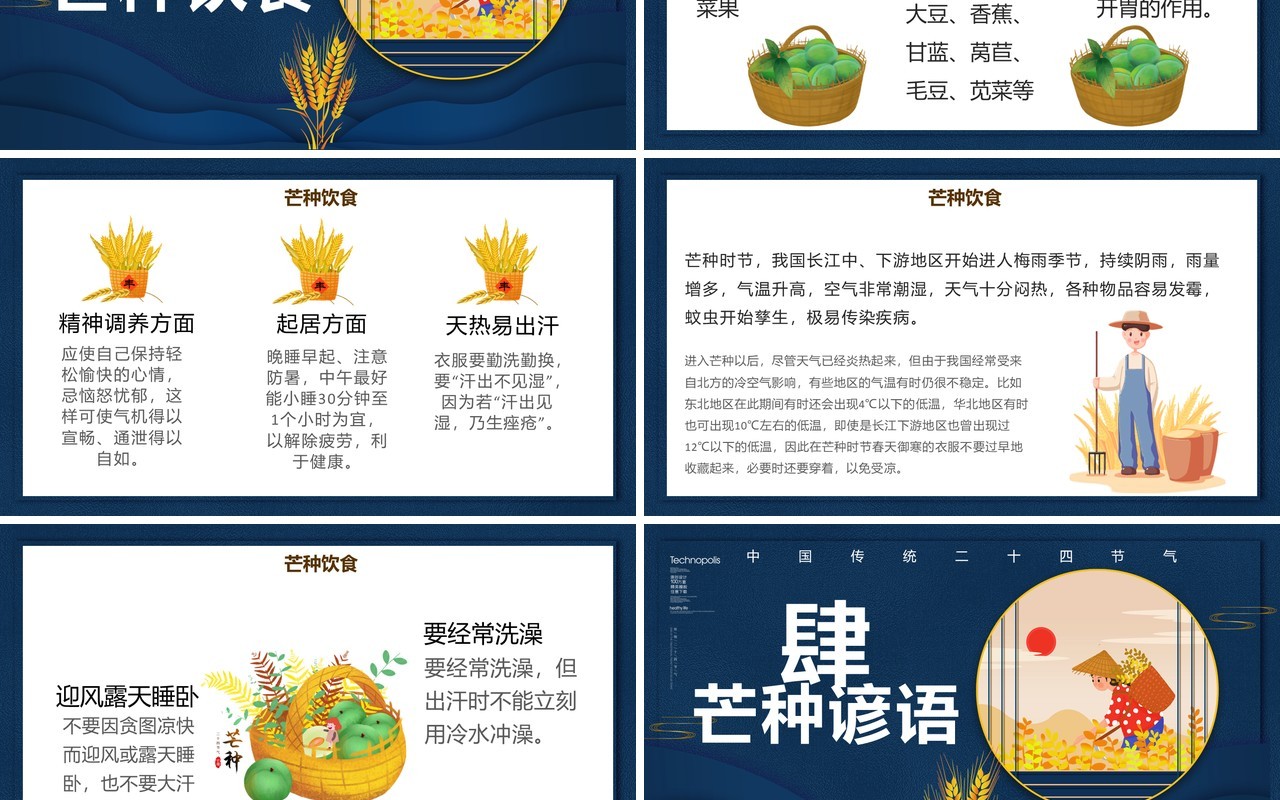 创意简约卡通小清新二十四节气芒种PPT模板