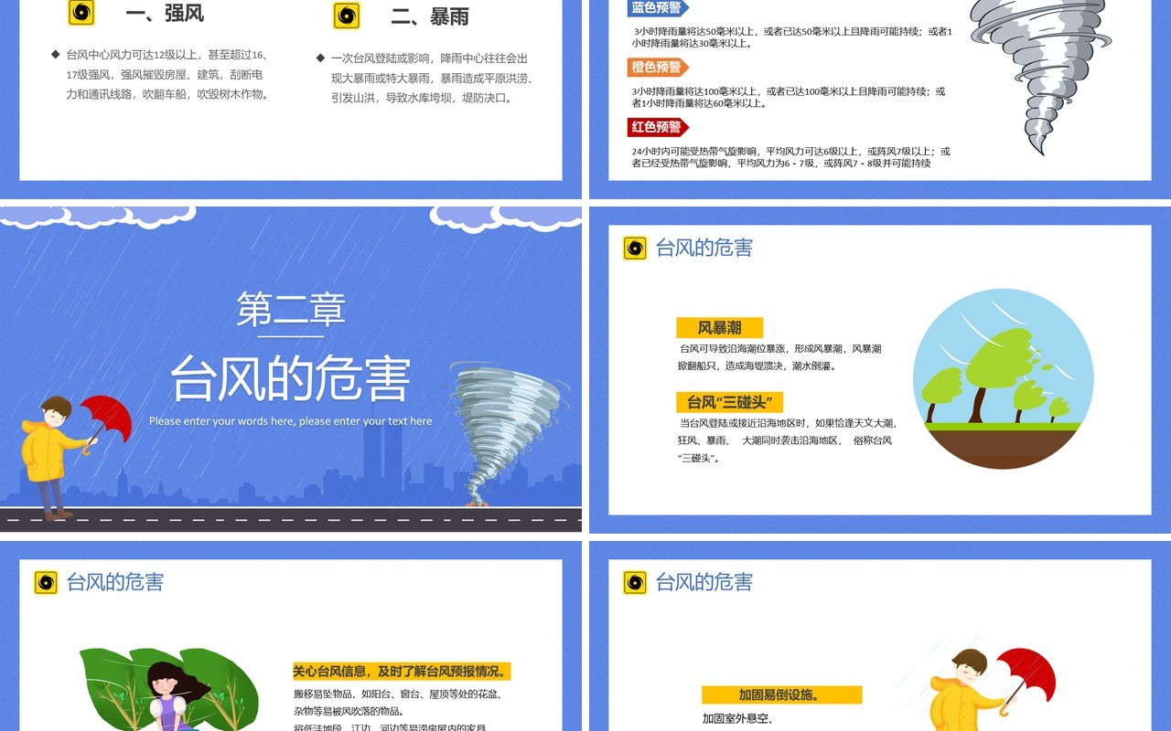 蓝色简约风台风来袭安全防护培训动态PPT模板