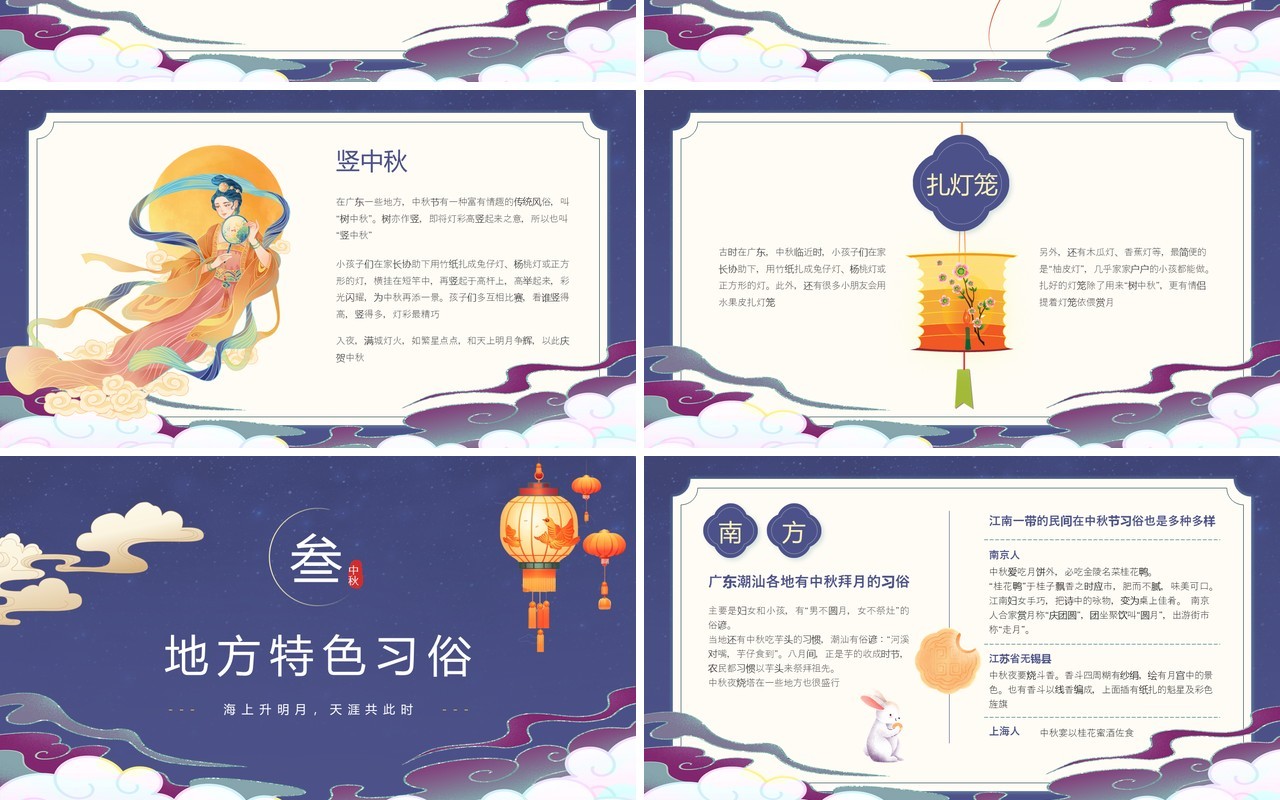 紫色中国风中秋节习俗PPT模板