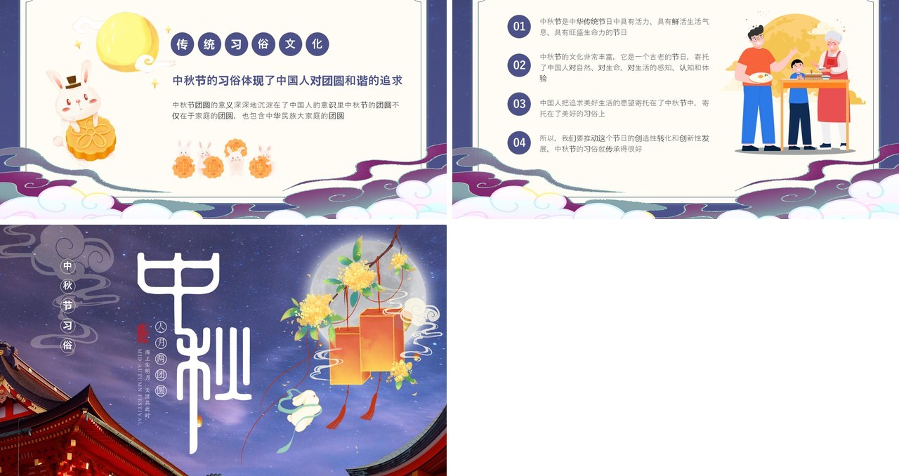 紫色中国风中秋节习俗PPT模板