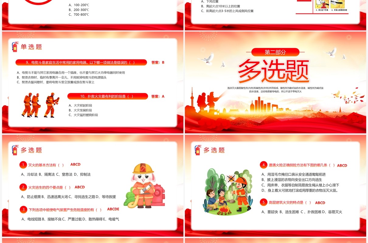 红色简约风消防安全知识竞赛PPT模板