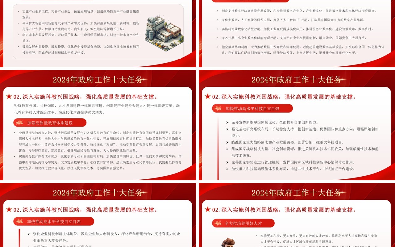 红色党政风2024年政府工作十大任务PPT模板