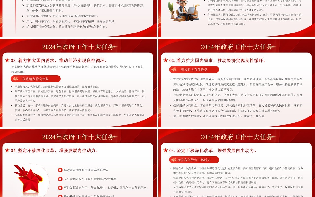 红色党政风2024年政府工作十大任务PPT模板