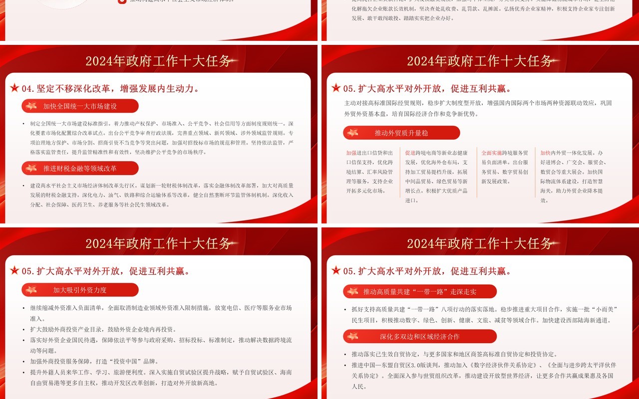 红色党政风2024年政府工作十大任务PPT模板