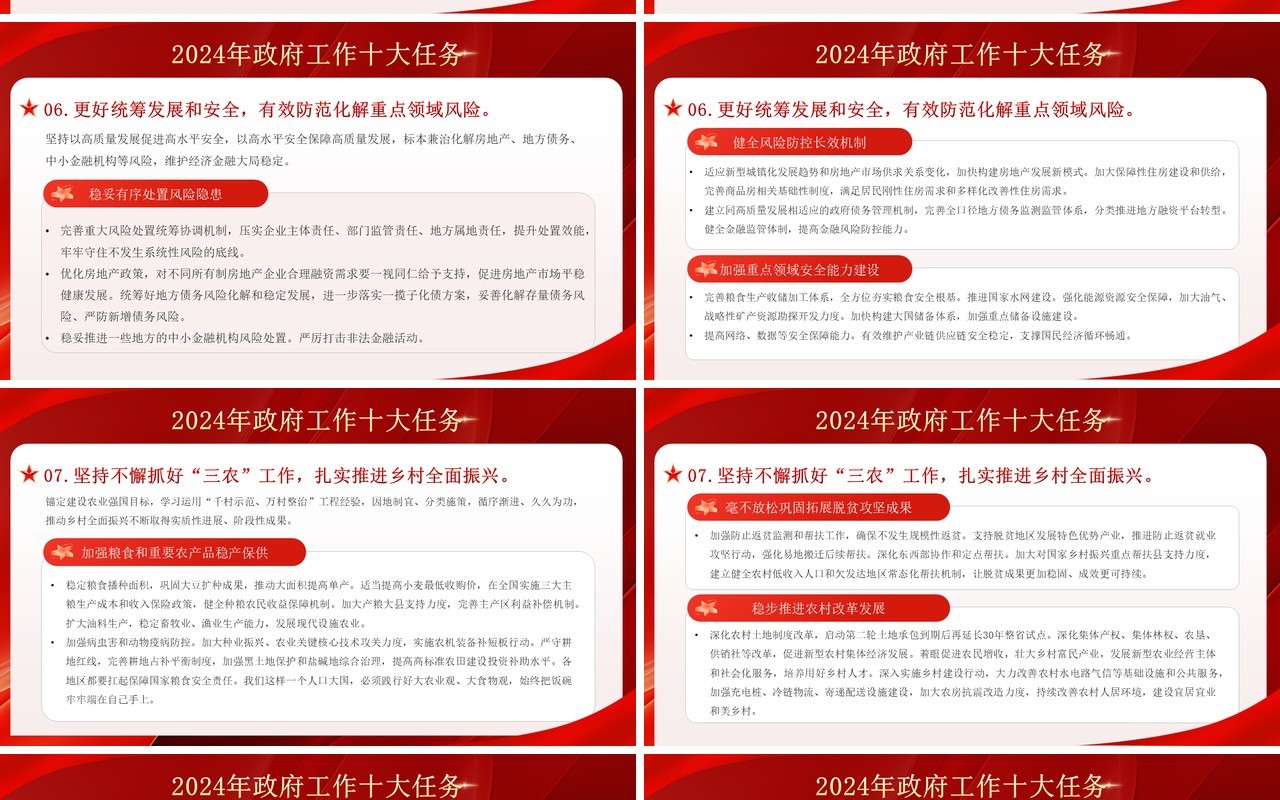 红色党政风2024年政府工作十大任务PPT模板