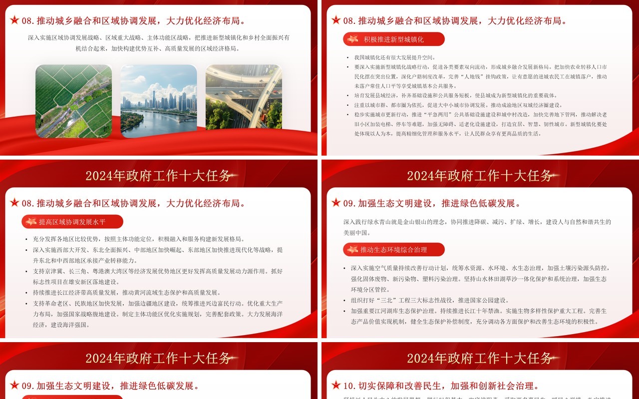 红色党政风2024年政府工作十大任务PPT模板