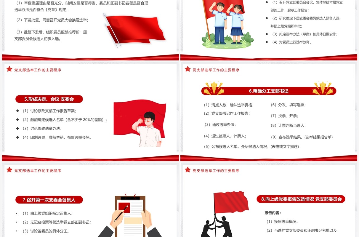红色党支部换届选举工作程序PPT模板