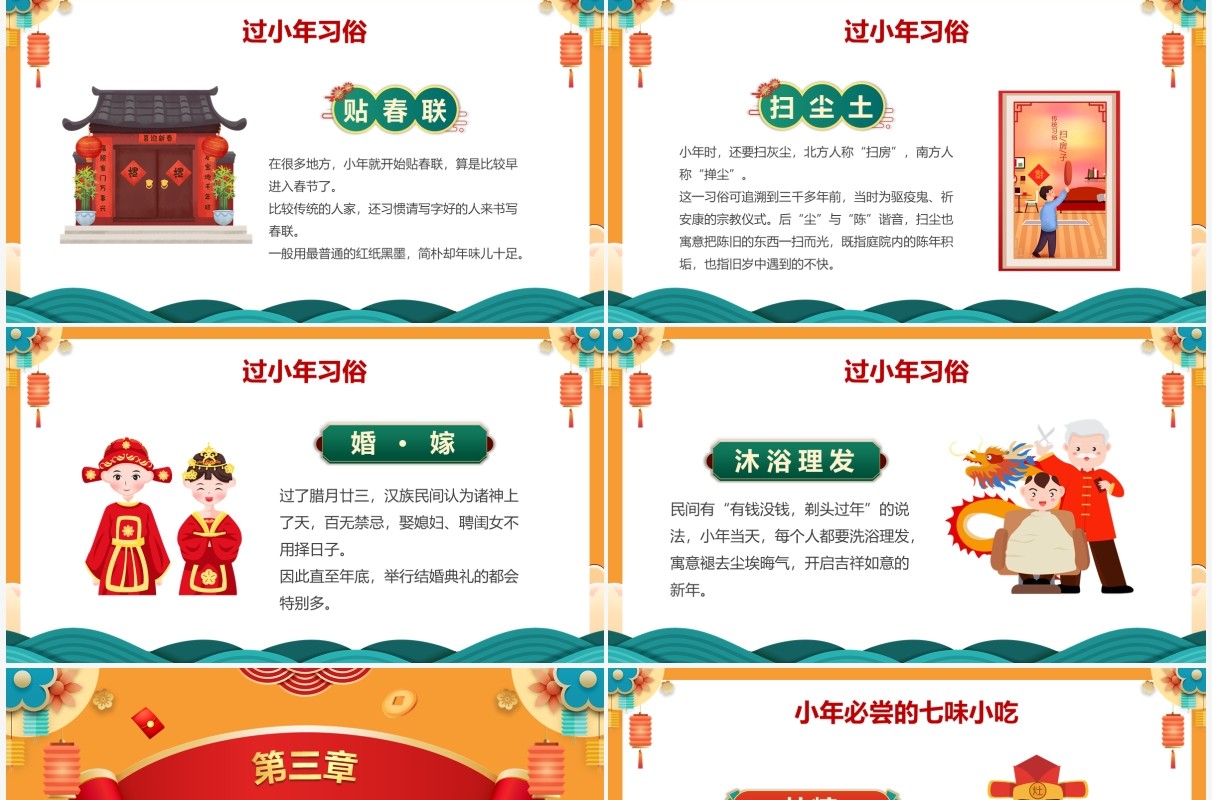 橙色中国风传统节日过小年介绍PPT模板