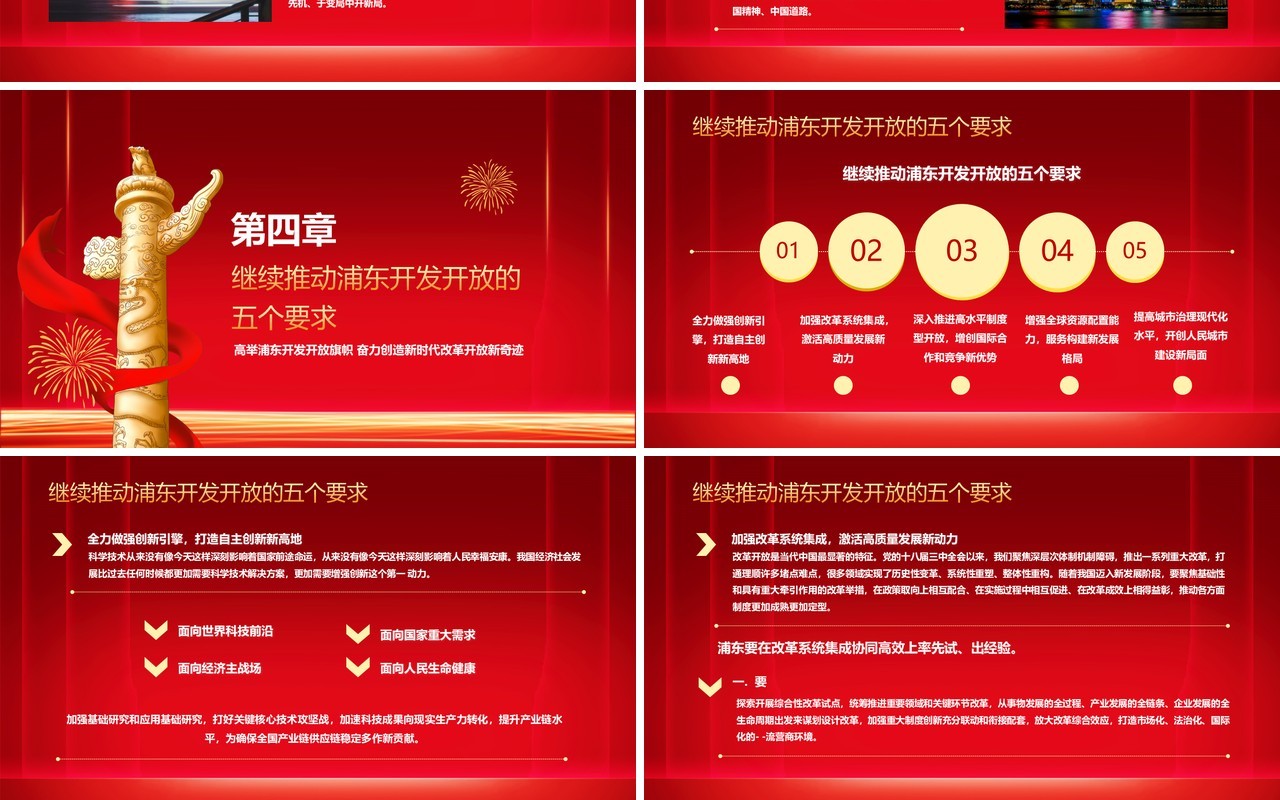 红色喜庆简约浦东开发开放三十周年PPT模板