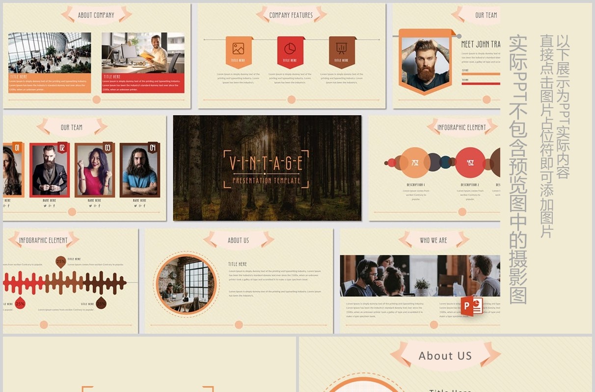 复古创意图形可视化图表PPT模板版式设计VINTAGE Powerpoint Template