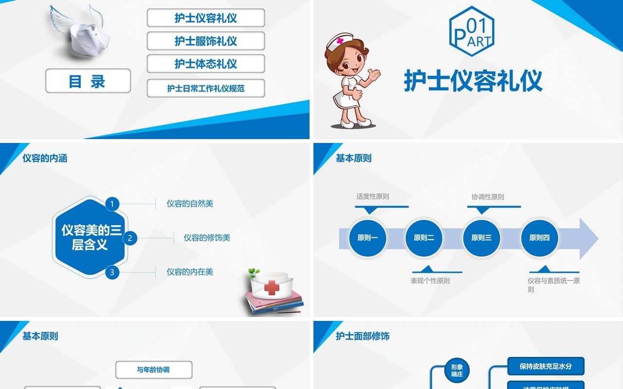 蓝色医院医疗护士护理礼仪培训课件PPT模板