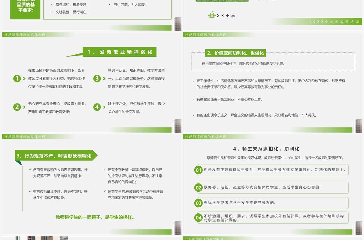 绿色简约风师德师风警示教育PPT模板