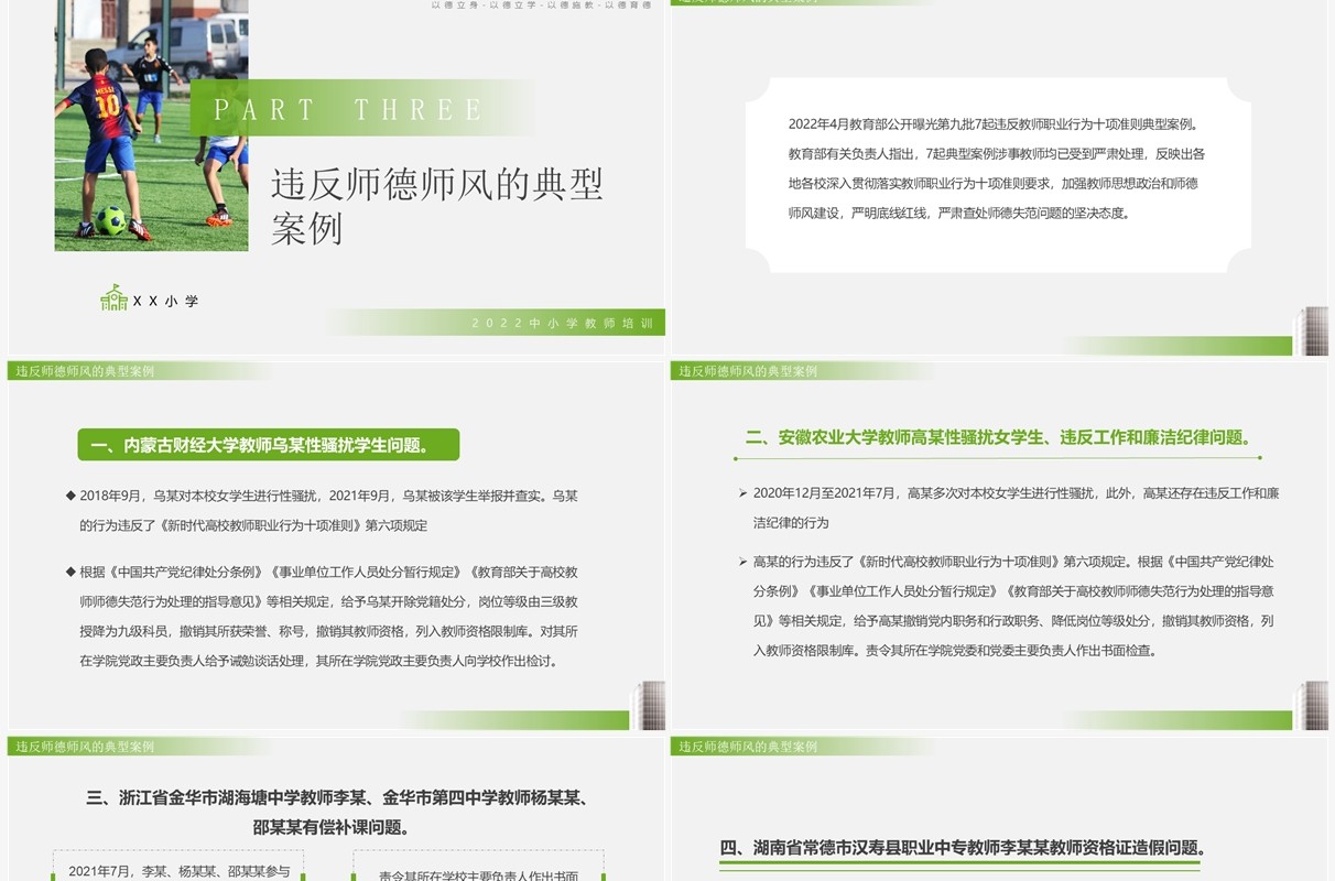 绿色简约风师德师风警示教育PPT模板
