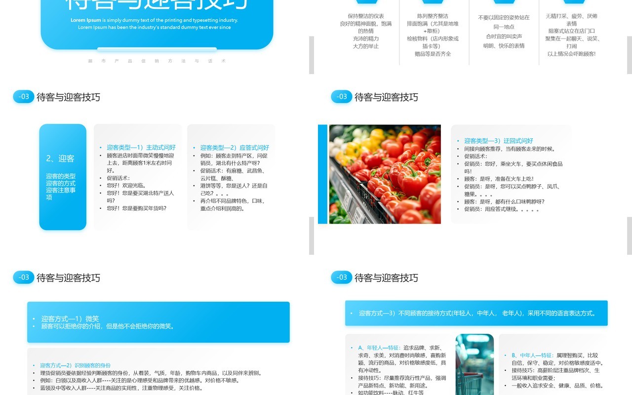 蓝色简约风超市产品促销方法与话术PPT模板