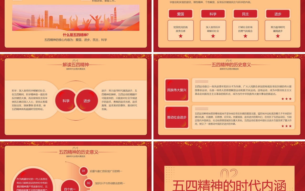 红色简约风五四演讲五四青年节PPT模版