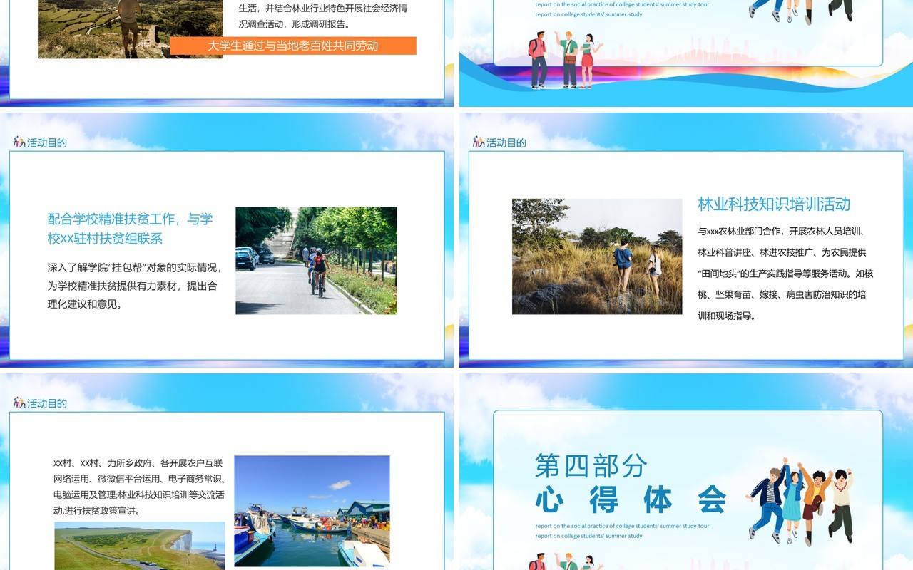 大学生暑期游学记录三下乡社会实践报告动态PPT模板