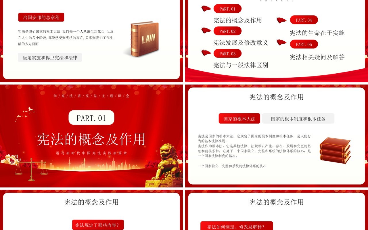 红色简约风解读学习中华人民共和国宪法PPT模板
