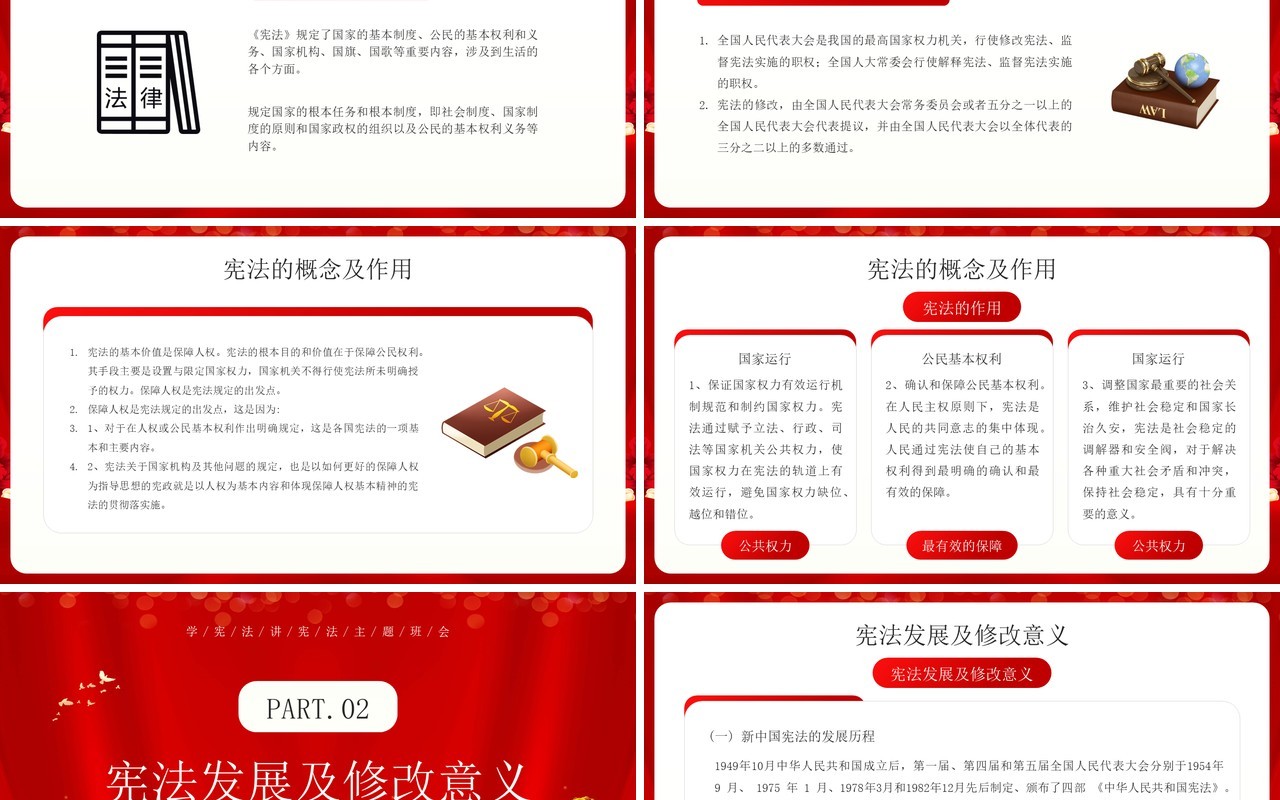 红色简约风解读学习中华人民共和国宪法PPT模板
