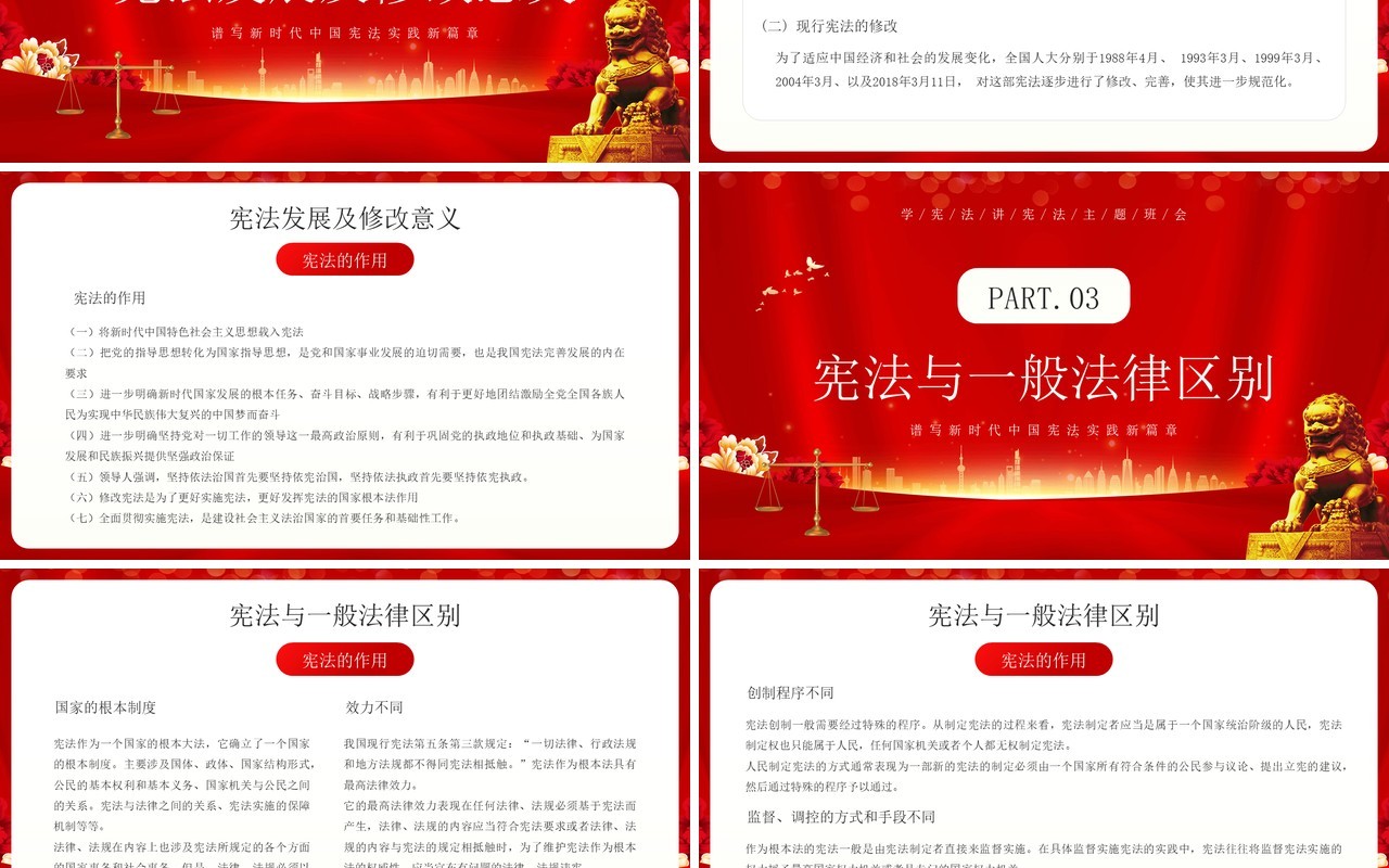 红色简约风解读学习中华人民共和国宪法PPT模板