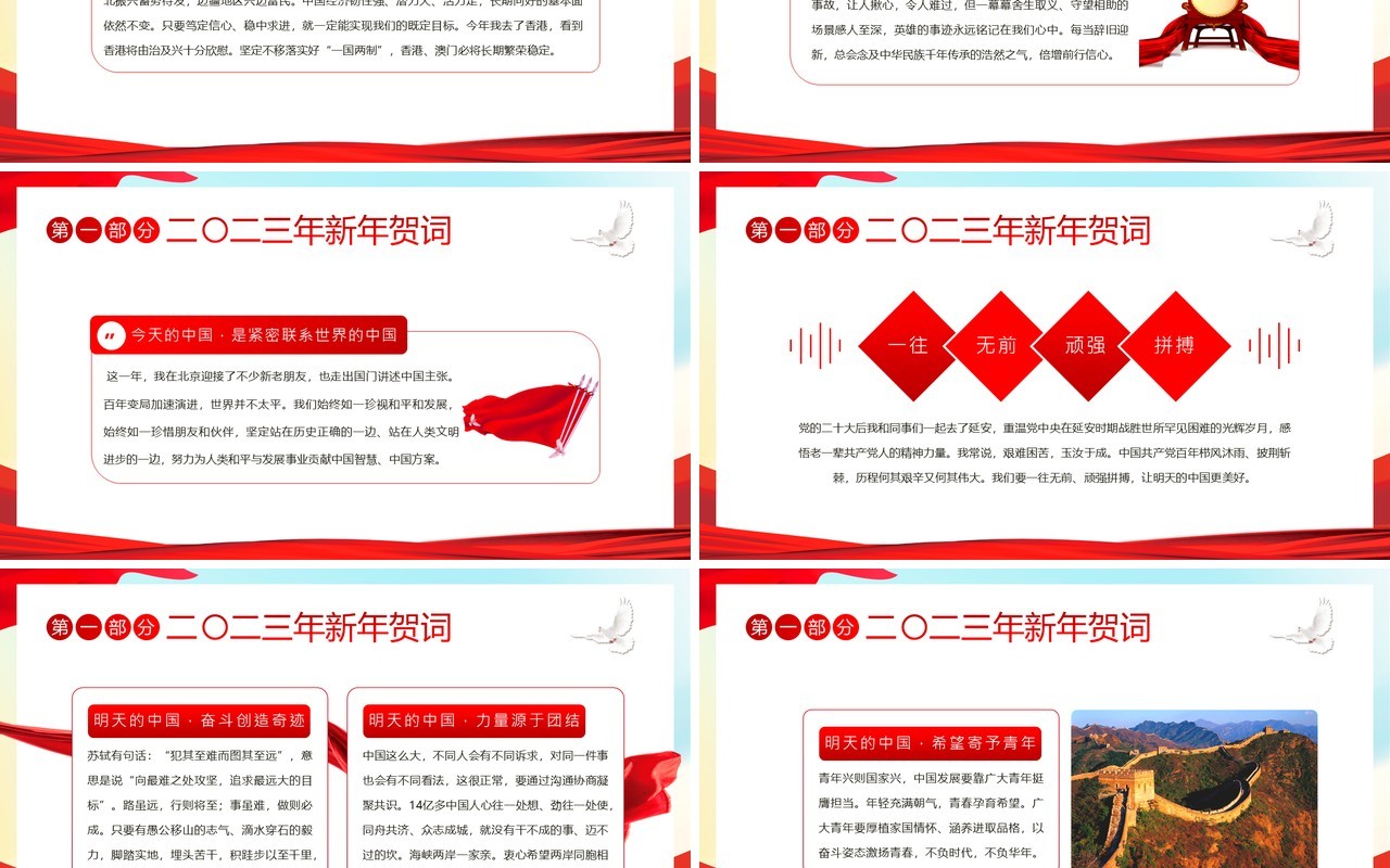 红色党政风2023新年贺词介绍PPT模板