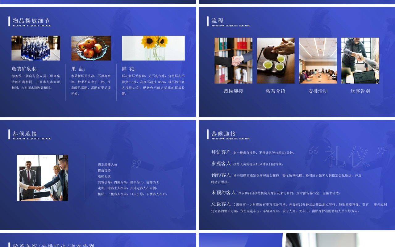 蓝色商务风接待礼仪培训课件PPT模板