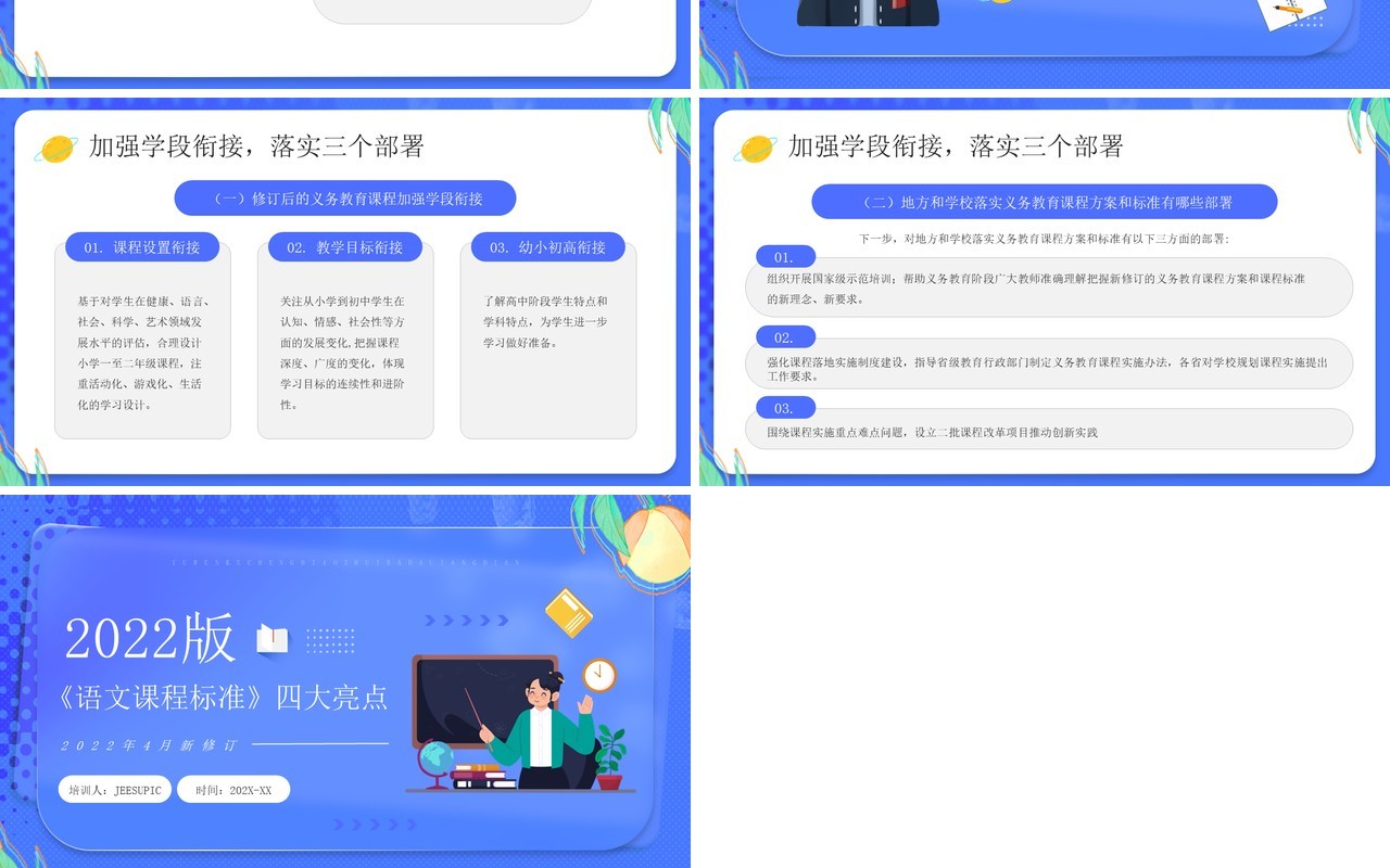 蓝色卡通风2022版语文课程标准四大亮点PPT模板
