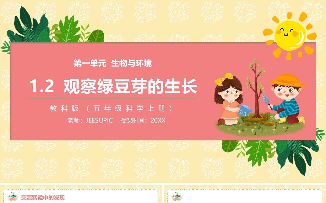 教科版五年级科学上册观察绿豆芽的生长PPT模板
