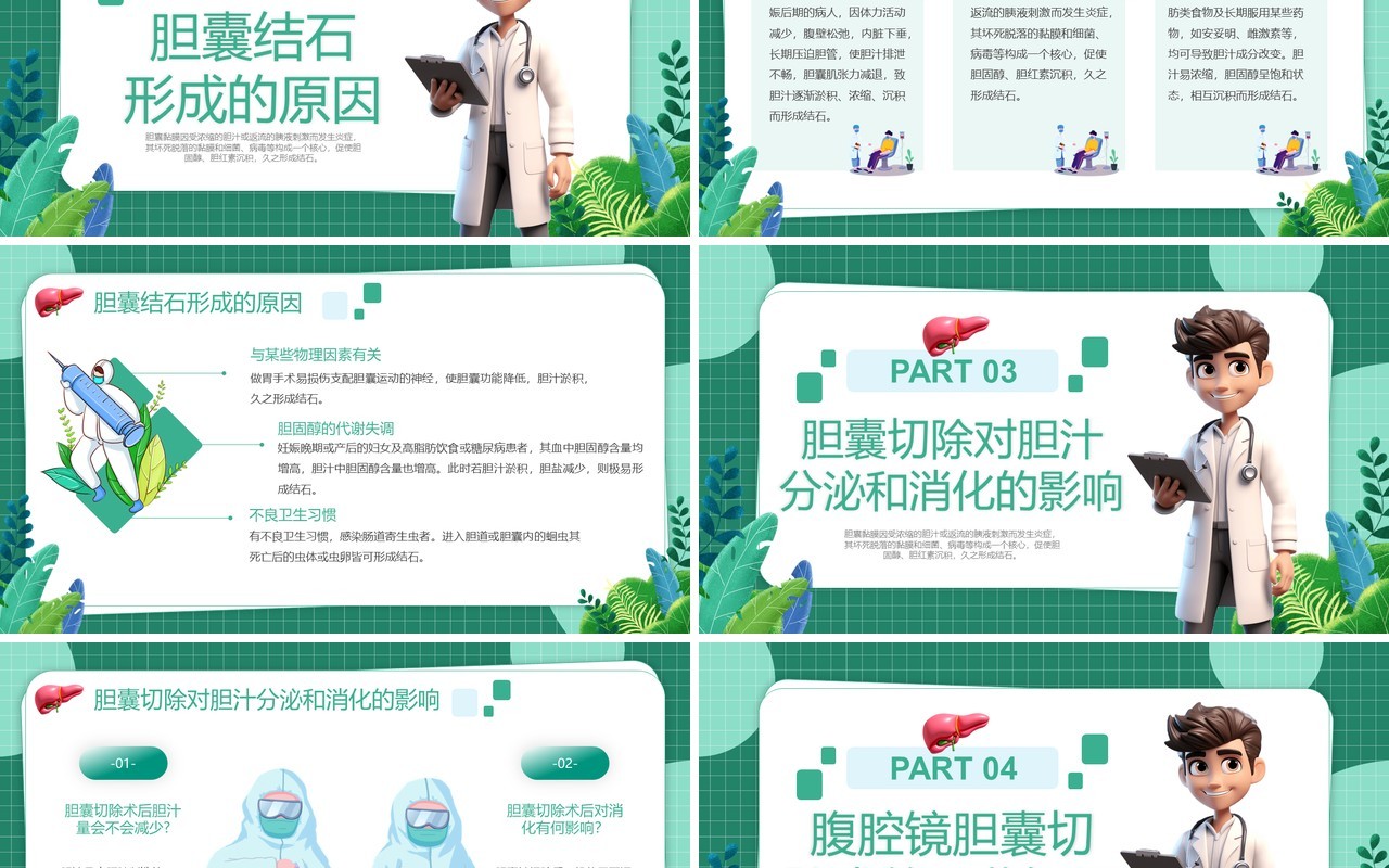 绿色卡通风胆囊结石健康管理PPT模板