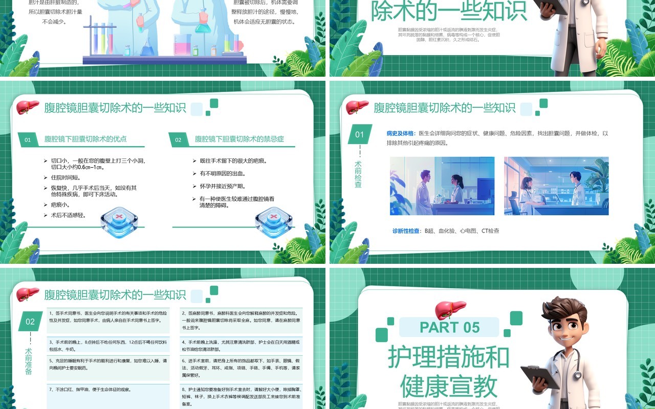 绿色卡通风胆囊结石健康管理PPT模板