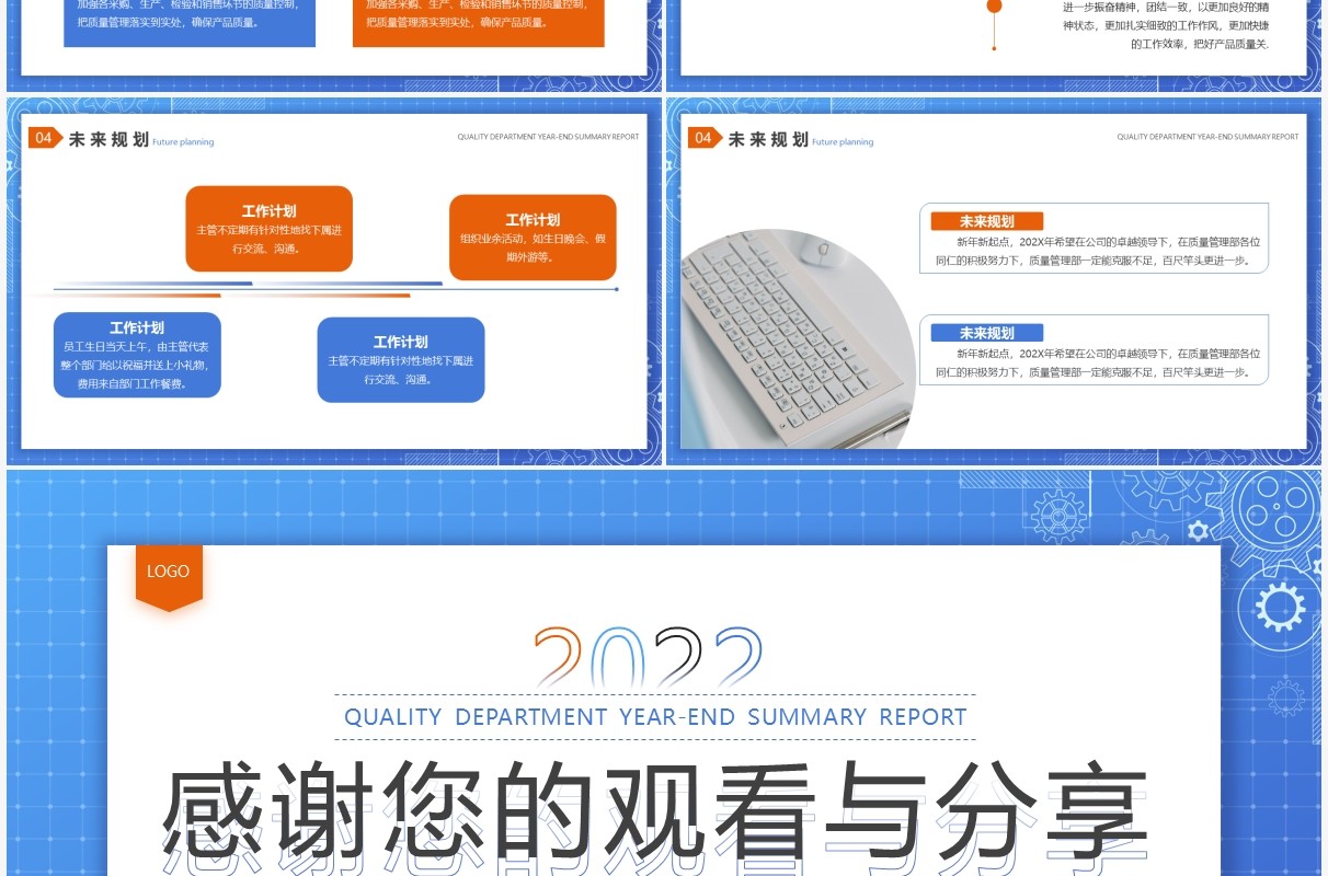 蓝色简约生产质量部年终工作总结报告PPT模板