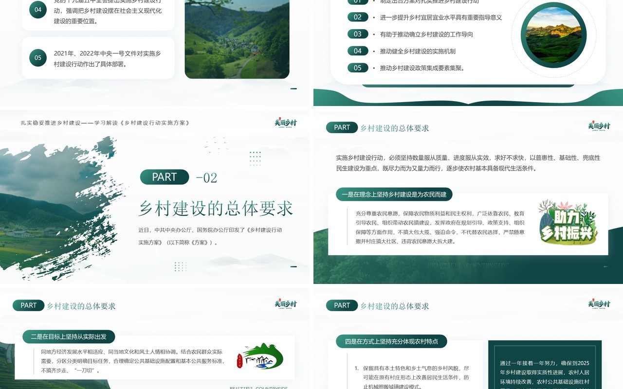 绿色简约风建设宜居宜业美丽乡村PPT模板